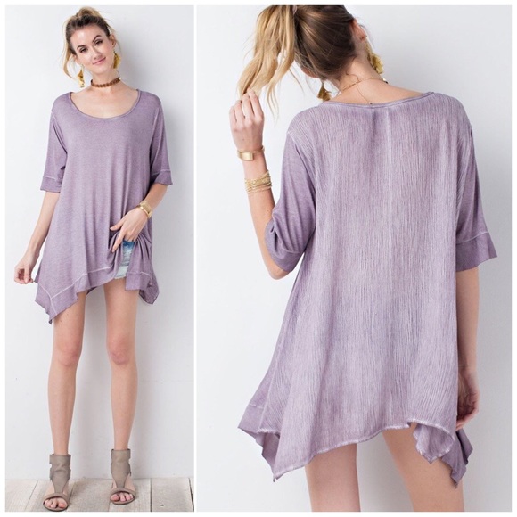 Purple Asymmetrical Hem Tunic Top - Picture 2 of 2