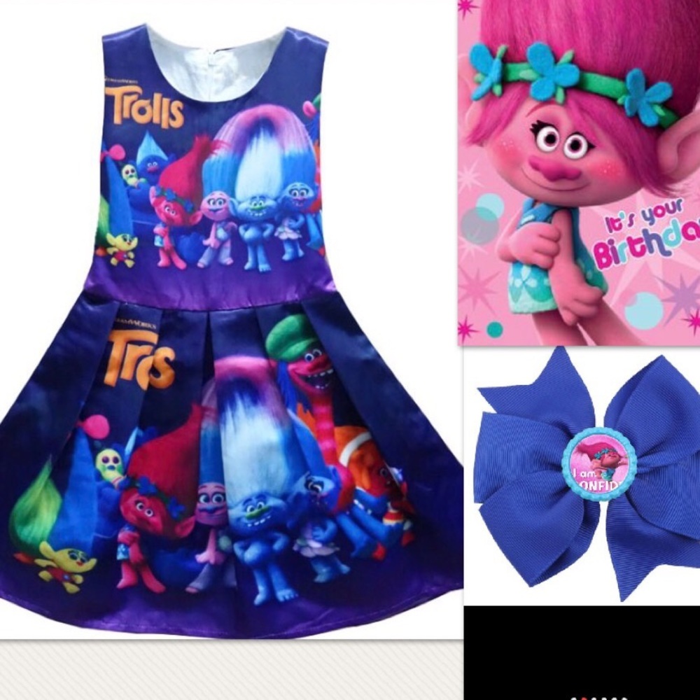 Trolls Dress and bow to match. Size  6t NEW