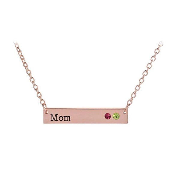MOM STAMPED BAR NECKLACE with PRECIOUS STONES - Picture 1 of 3
