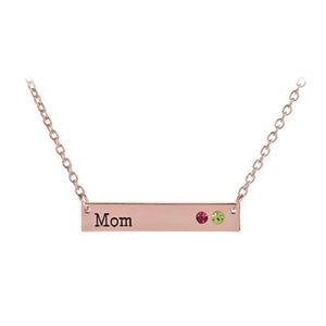 MOM STAMPED BAR NECKLACE with PRECIOUS STONES