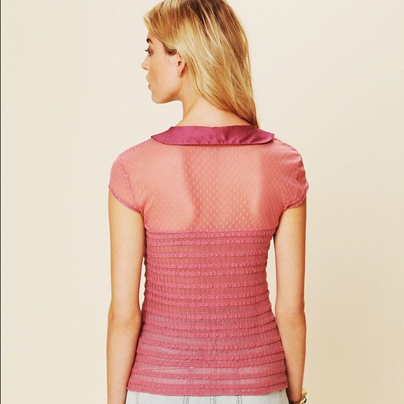 Free people rose colored mesh Peter Pan top - Picture 2 of 3