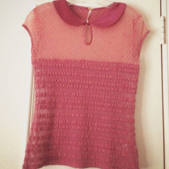 Free people rose colored mesh Peter Pan top - Picture 3 of 3