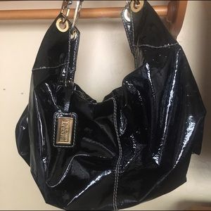 Badgley Mischka black patent leather large hobo