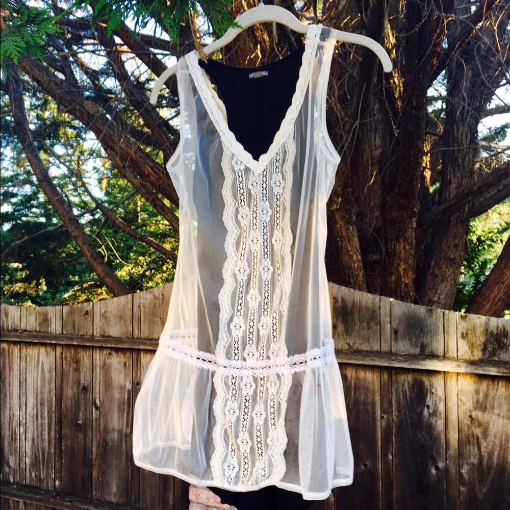 sheer off white lace top