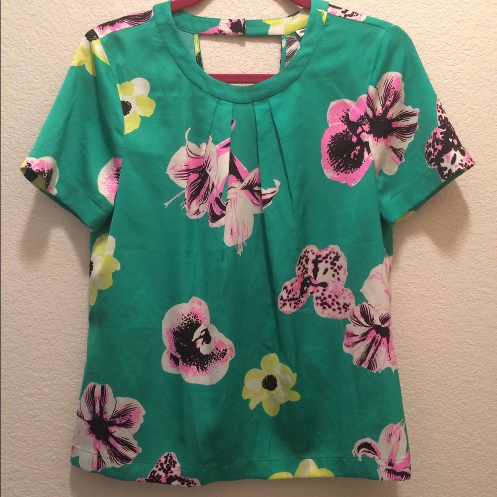 J Crew Silk Top Green Floral