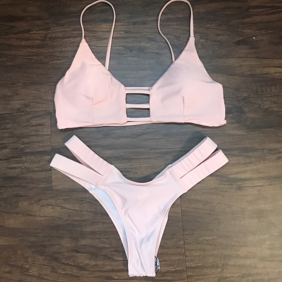 Light Pink Caged Back Bikini - Picture 2 of 6