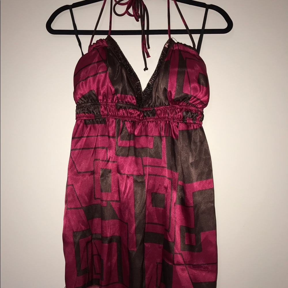 Pink and Brown Halter Top with Sequin Trim. Size L