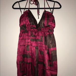 Pink and Brown Halter Top with Sequin Trim. Size L