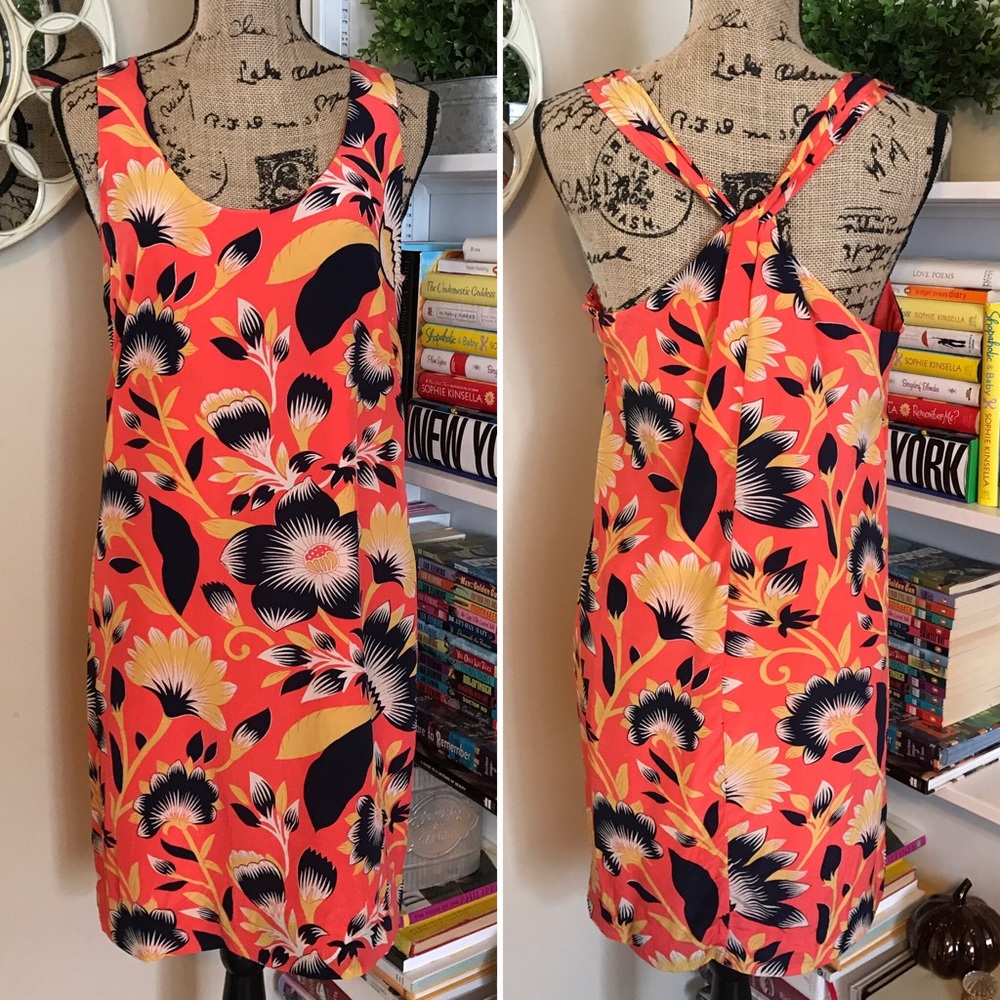 JCREW Twist Back Orange Hibiscus Print Dress