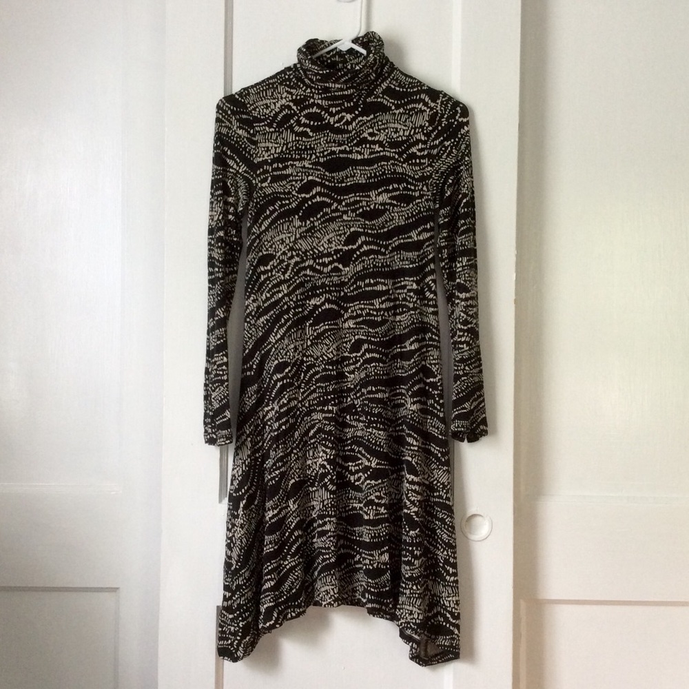 Anthropologie Printed Turtleneck Swing Dress