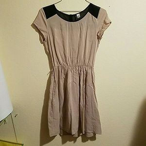 H&M TAN DRESS W/ BLACK MESH DETAILS
