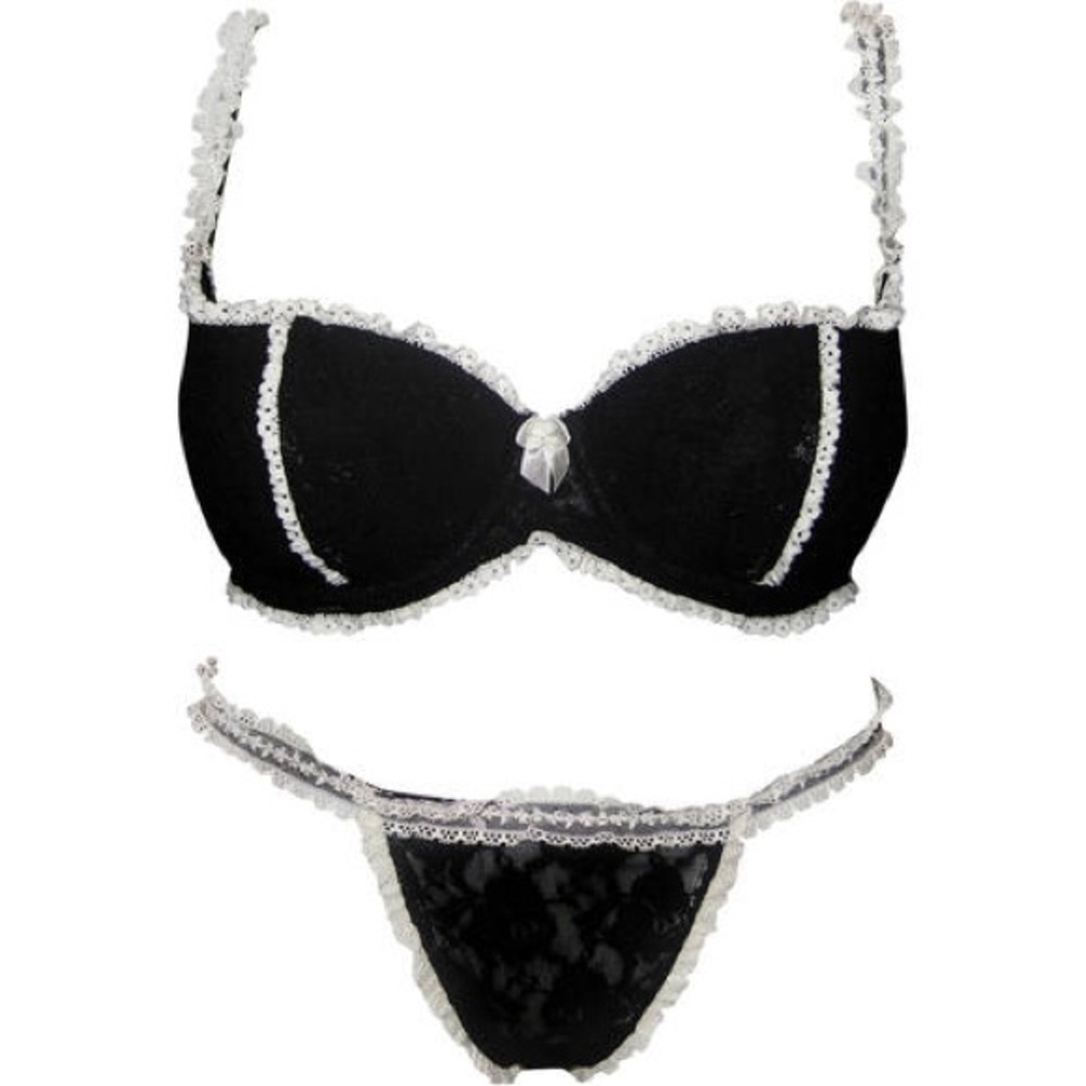 Black Lace Balconette Bra & Thong set 38C/8