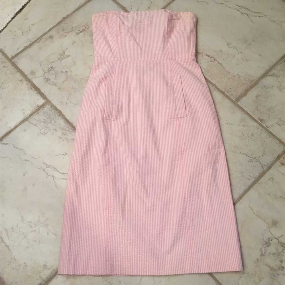 J.Crew Strapless Seersucker Pink Pencil Dress 0