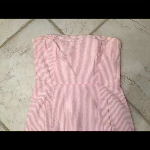 J.Crew Strapless Seersucker Pink Pencil Dress 0 - Picture 2 of 4
