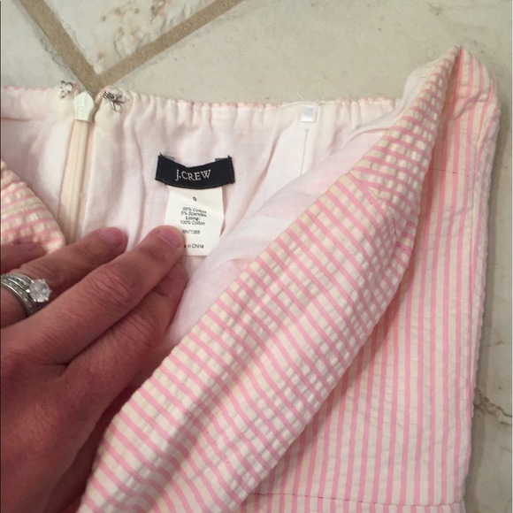 J.Crew Strapless Seersucker Pink Pencil Dress 0 - Picture 3 of 4