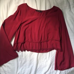 Burgundy Long Sleeve Crop Top
