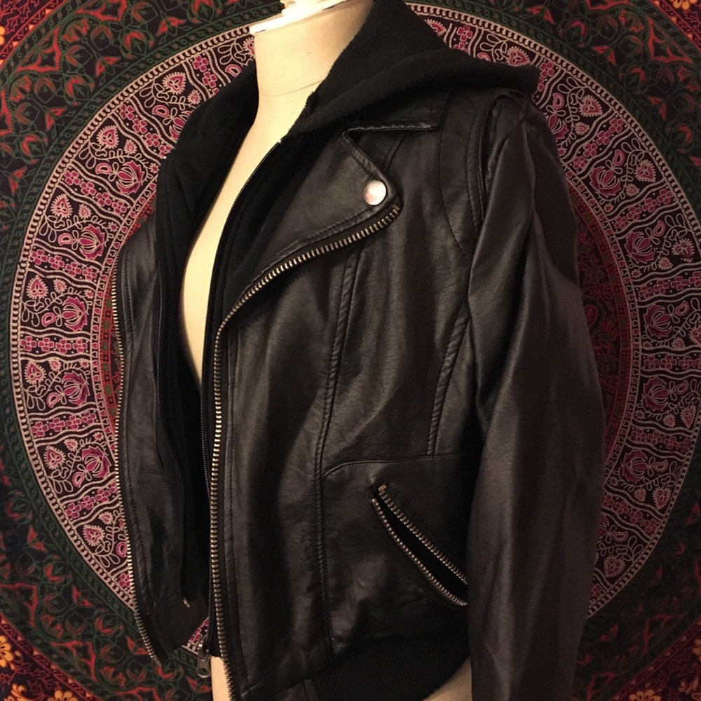 Layered black leather jacket