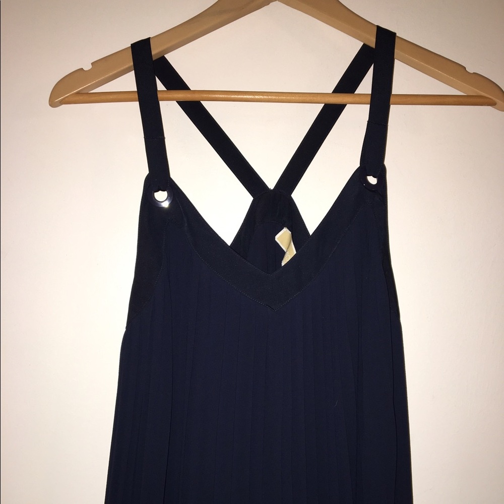 Michael Kors Pleated V-neck Maxi Dress (Navy)