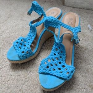 Blue strappy wedges