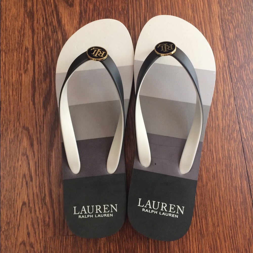 Ralph Lauren white/grey/black flip flops