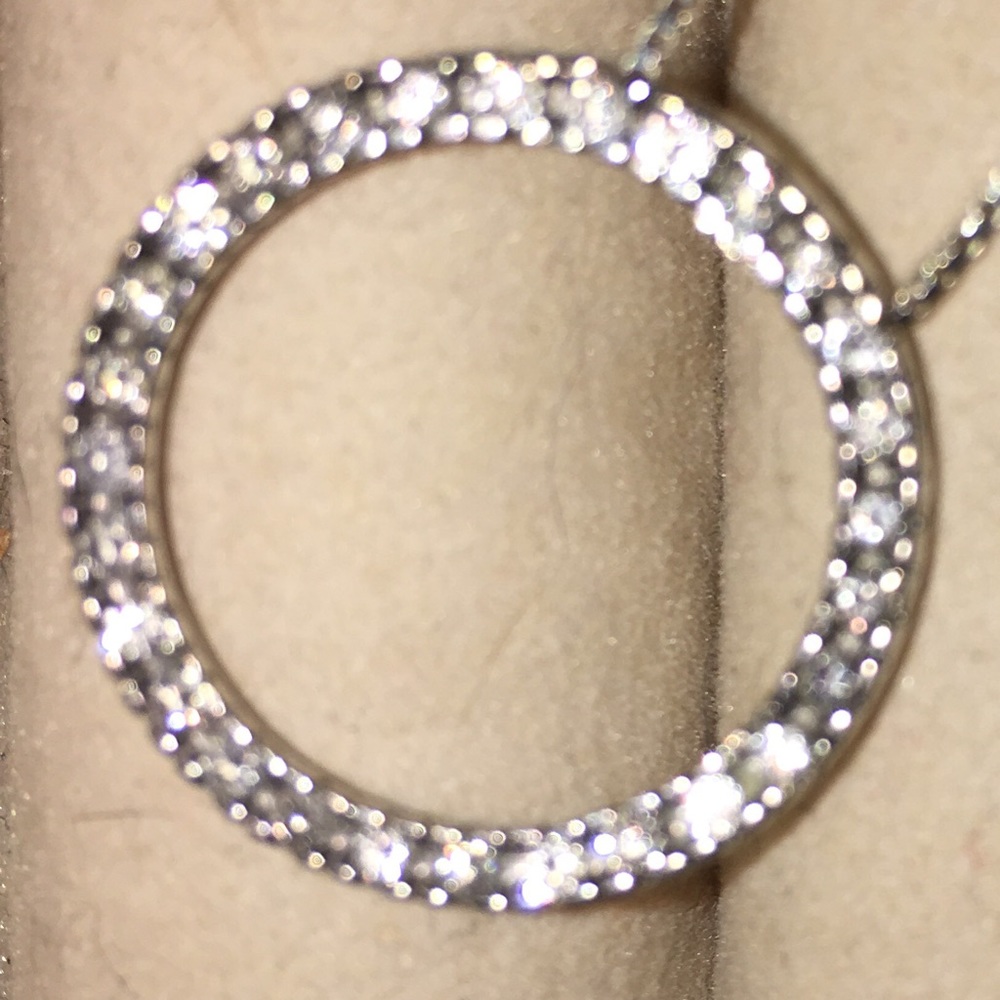 14 k White gold diamond circle pendant & earrings