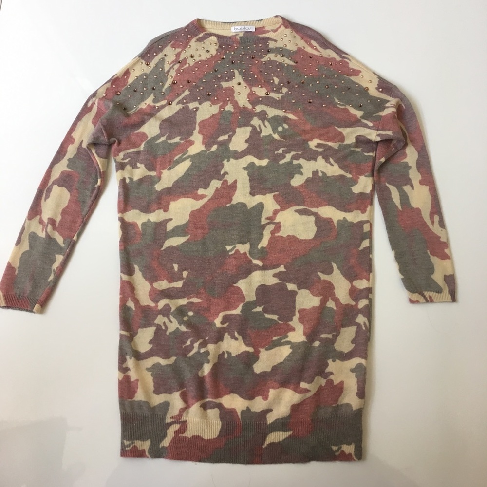 Byblos Camo Jeweled Sweater Dress Size 8