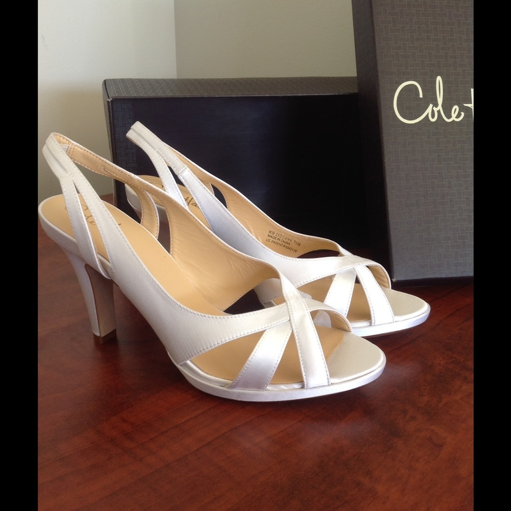 SOLD! Cole Haan white satin midi wedding sandal