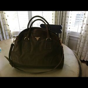 Prada Brown Suede Bauletto Bowling Bag