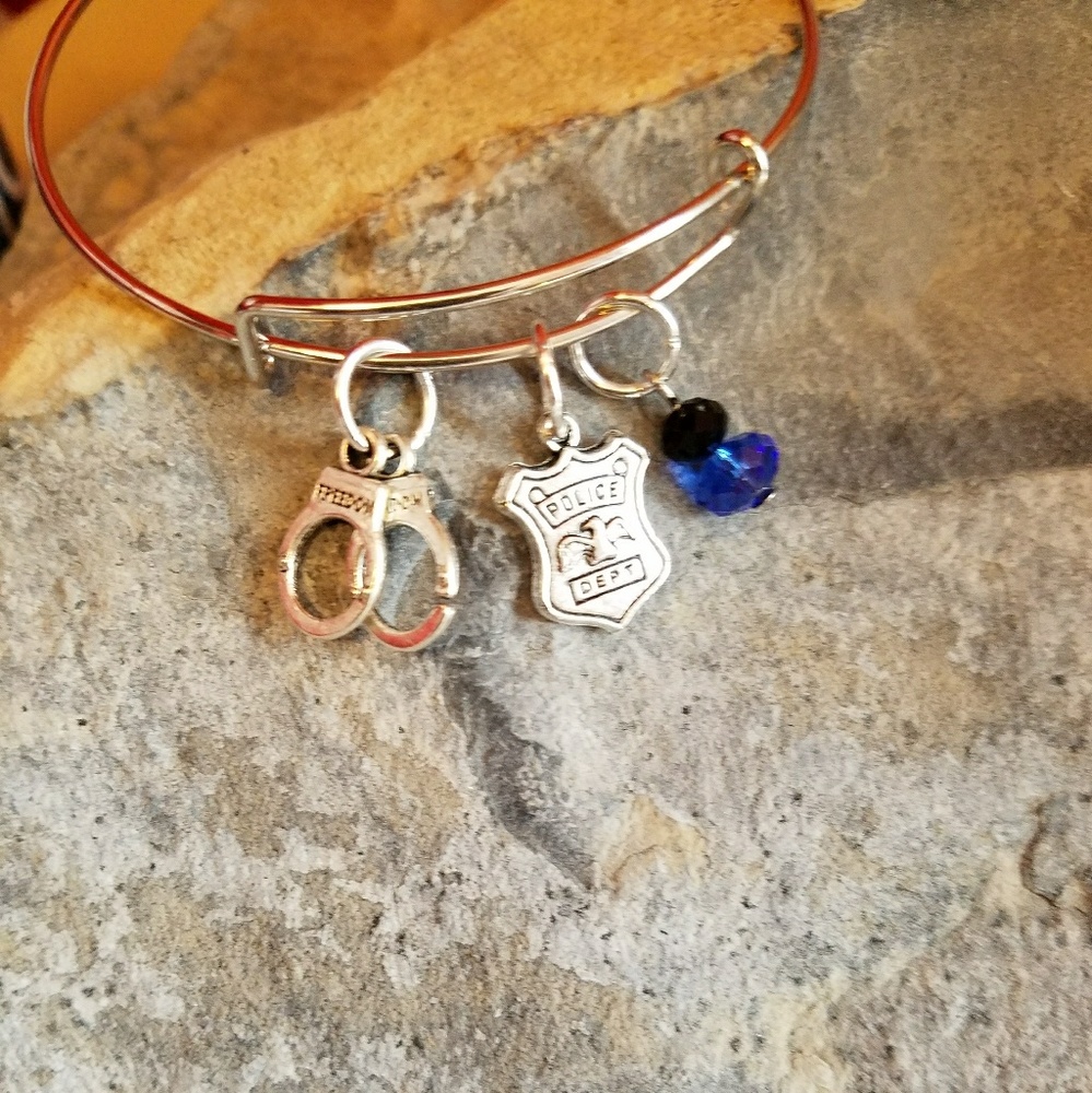 Police badge handcuff adj. charm bracelet