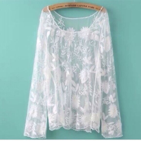 🌸NEW🌸 Sheer White Lace Tunic Top Summer Chic - Picture 2 of 2