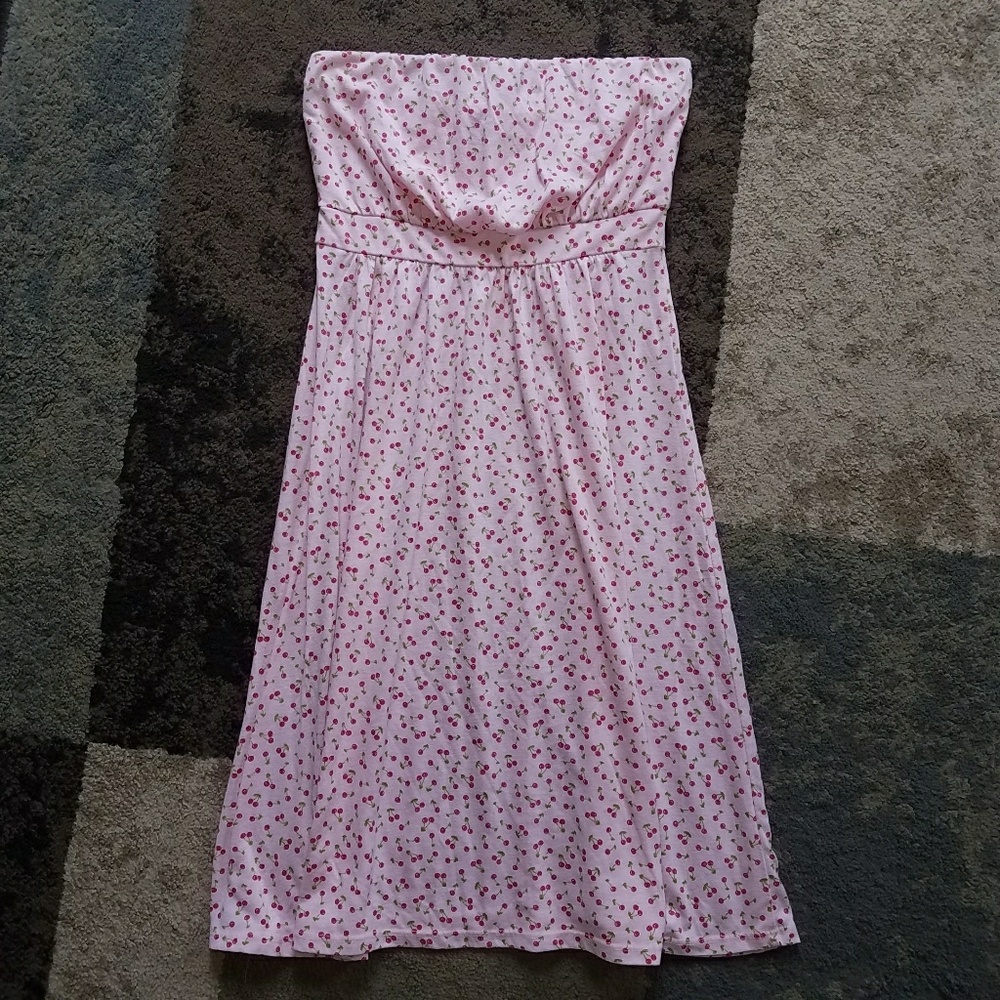 Strapless cotton pink cherry dress