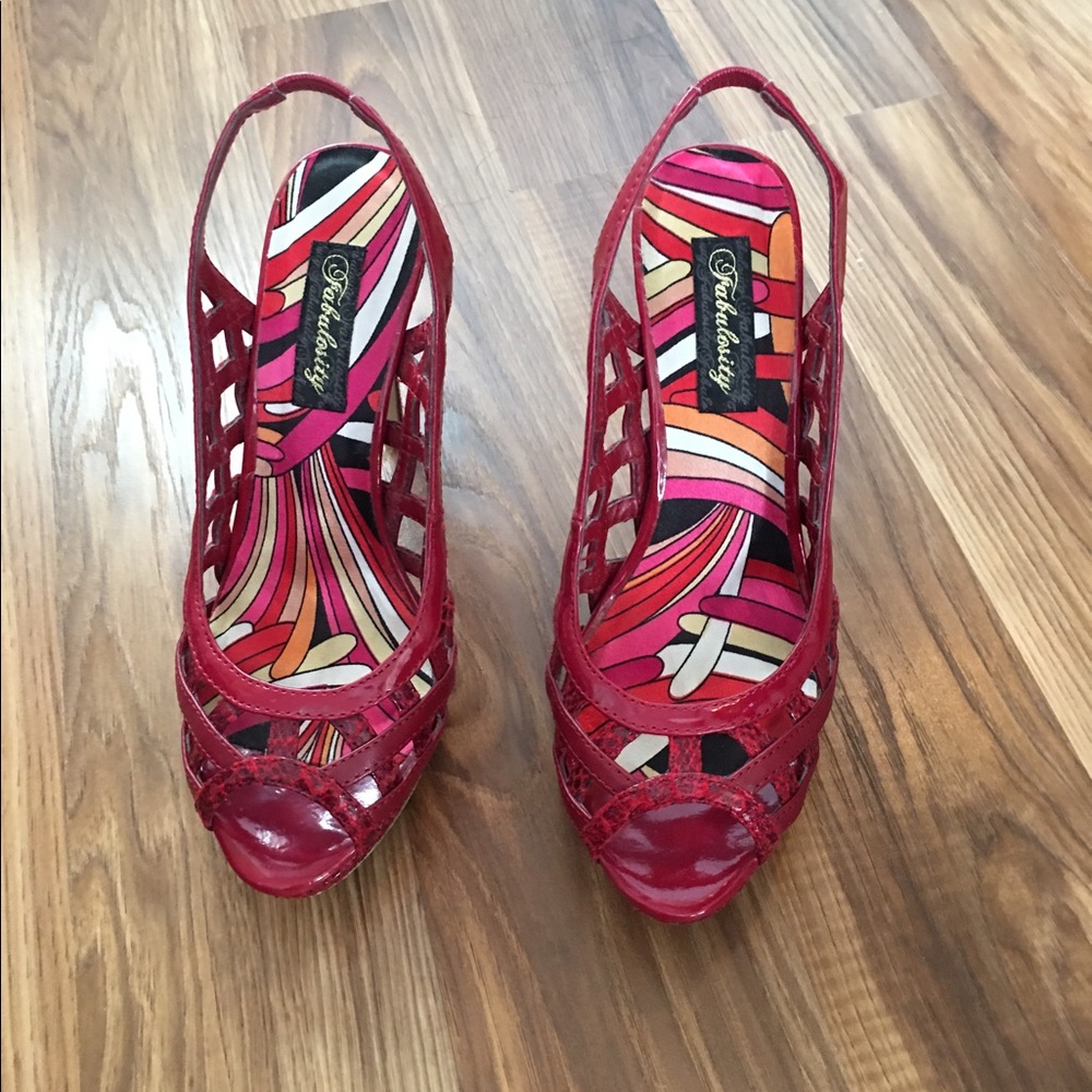 Red snake skin like heels