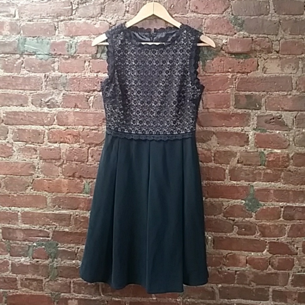 Black and gold lace knee length dress