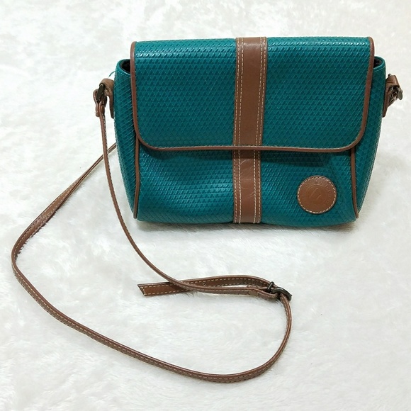 Vintage Handbags - Vintage Liz Claiborne Teal Triangle Crossbody Bag