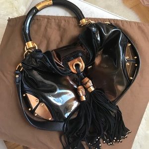 Gucci INDY Guccissima Bamboo Tassel Hobo Bag