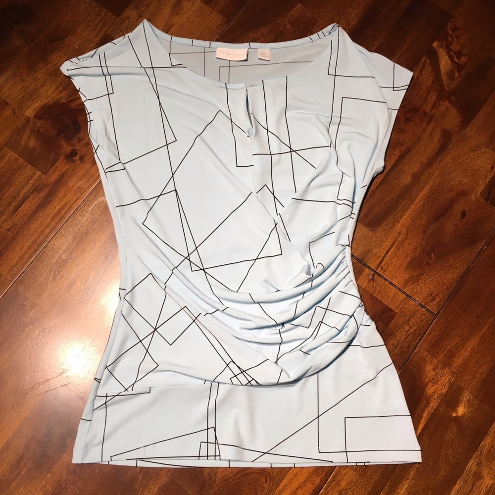 Geometric pattern blue stretchy sleeveless top