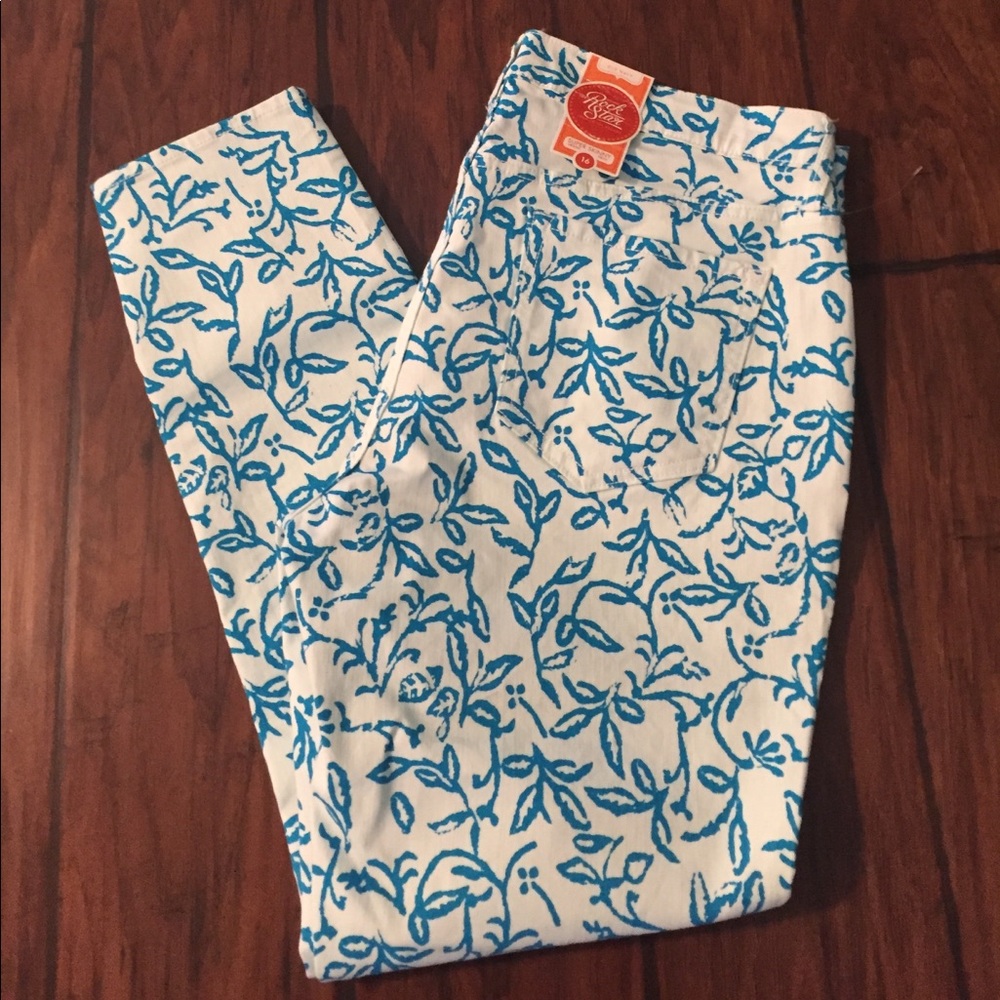 White and Blue Floral Skinny Jeans
