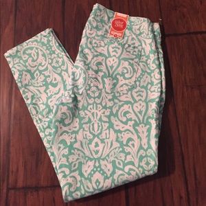 Green and White Floral Skinny Jeans
