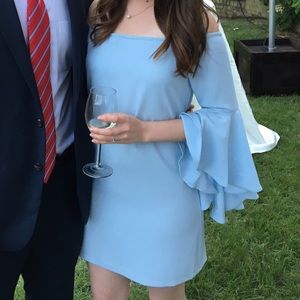 Pale Blue Off Shoulder Bell Sleeve Dress - Size S.