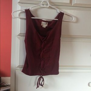 Suede maroon lace up top