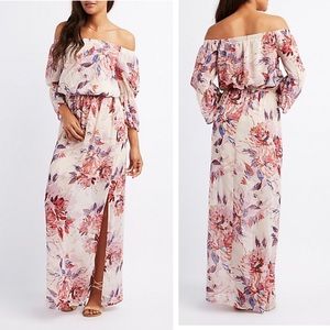 Floral Bell Sleeve Off-The-Shoulder Maxi Dress
