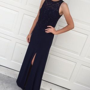 MORGAN & CO. Navy Lace Formal Full Length Dress