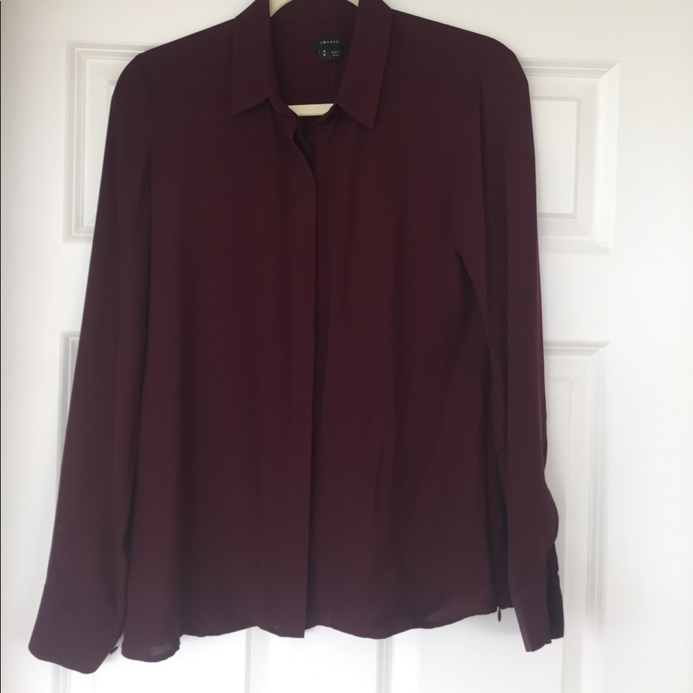 Theory Silk Blouse in Burgundy