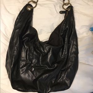 Large black leather shoulder bag