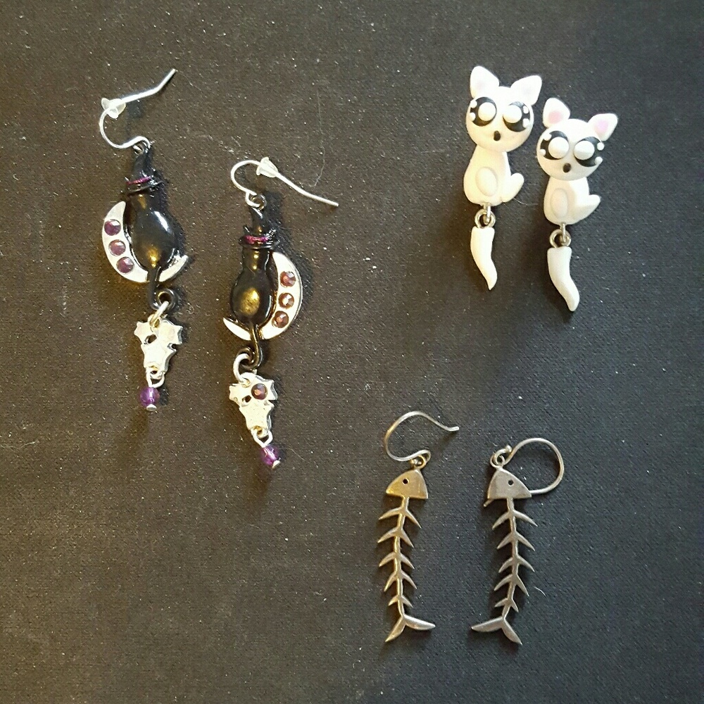 Set of 3 cat earrings
