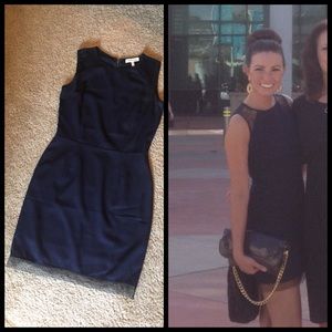 Navy Sheath Dress with Lace Sleeves