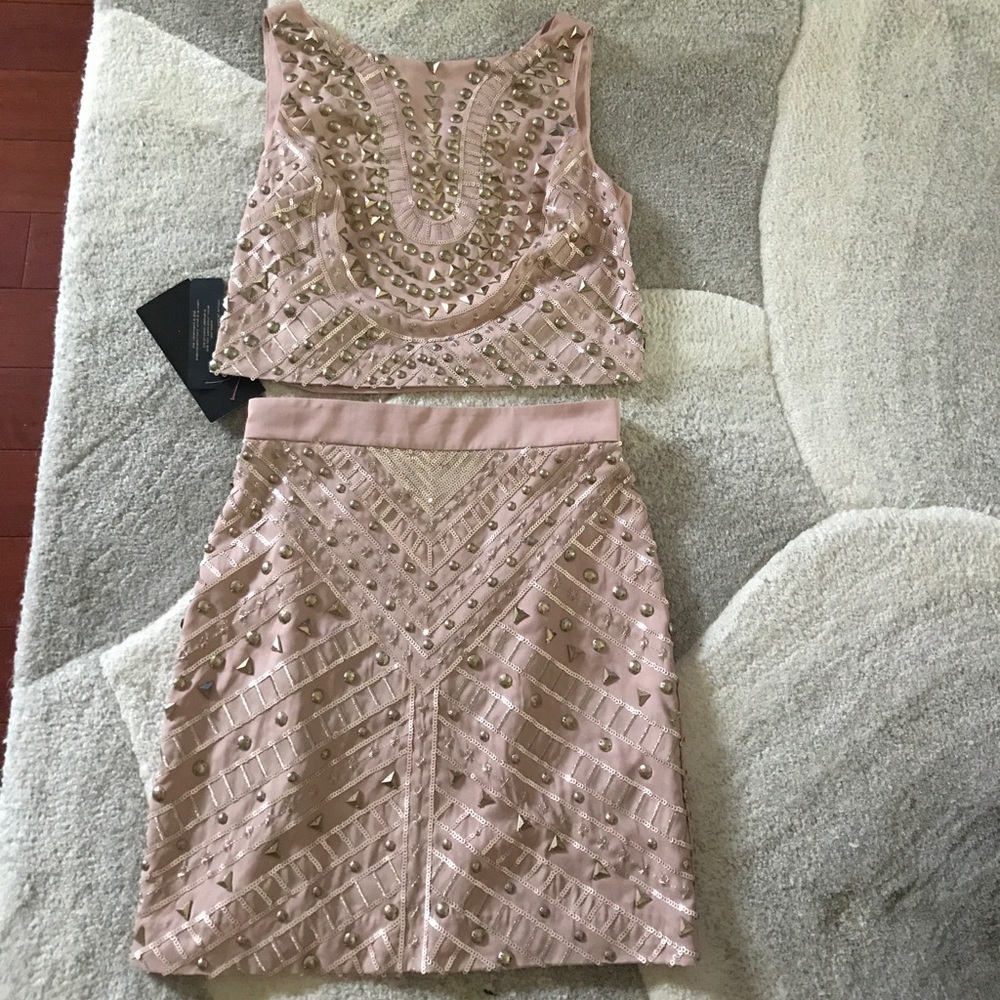 Bebe beaded crop top and matching skirt