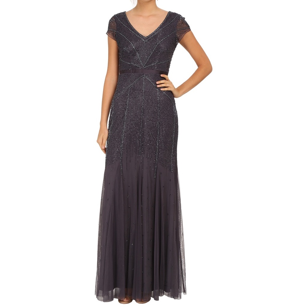 Adrianna Papell Beaded Cap Sleeve Gown