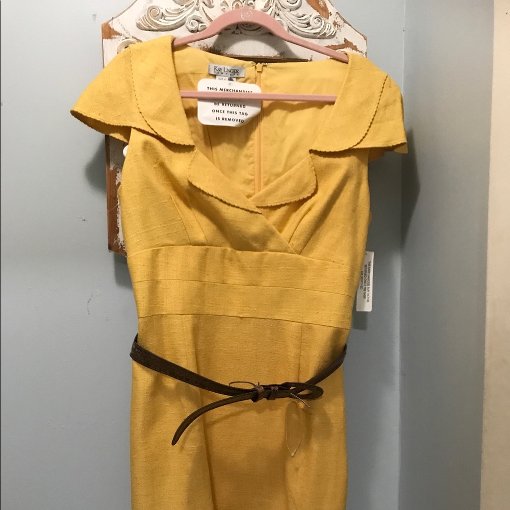 Kay Unger slub linen dress in Marigold yellow