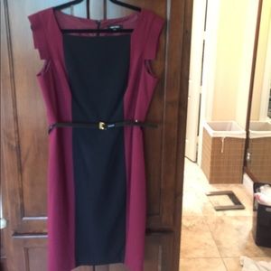 Nine West Color Block Sleeveless Belted Dress